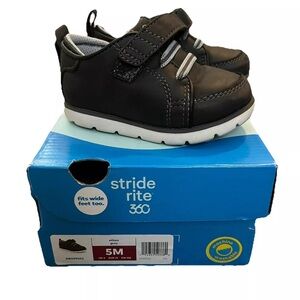 Stride Rite Ethan Baby Shoes Size 5 Grey Gray Casual Dress Hook & Loop Veclro